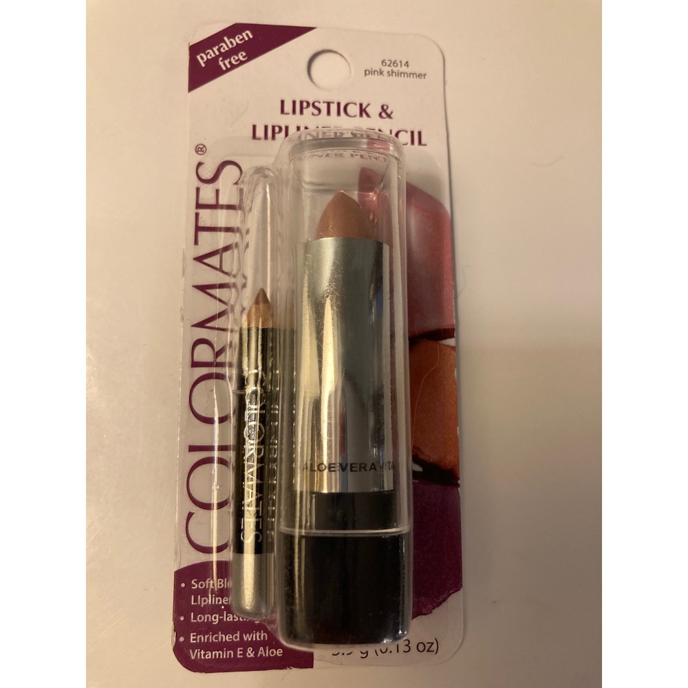 Colormates Lipstick and Lipliner Pencil Pink Shimmer 62614 Paraben Free Duo